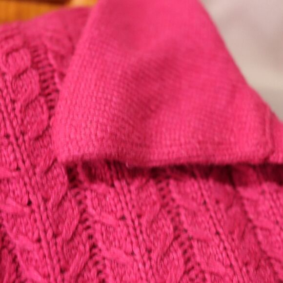 Charter Club Hot Pink Vneck Cable Knit Collared Sweater Small - Picture 4 of 11